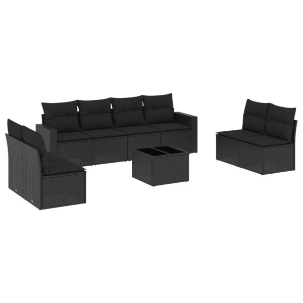 Set de sofás de jardín 8 piezas y cojines ratán sintético negro M 2
