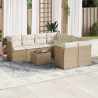 Set de sofás de jardín 9 pzas con cojines ratán sintético beige 1