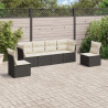 6 pcs conjunto sofás de jardim c/ almofadões vime PE preto 1