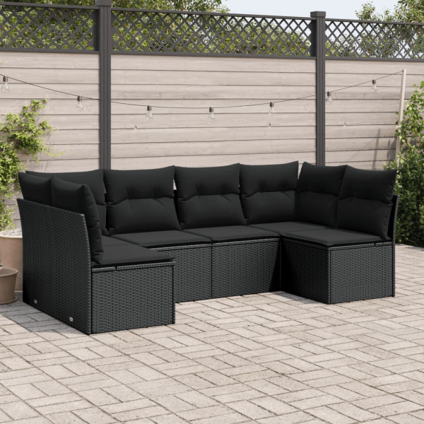 6 pcs conjunto sofás de jardim c/ almofadões vime PE preto D