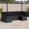 6 pcs conjunto sofás de jardim c/ almofadões vime PE preto 1