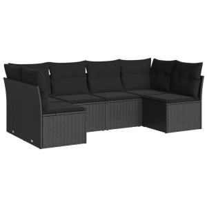 6 pcs conjunto sofás de jardim c/ almofadões vime PE preto H