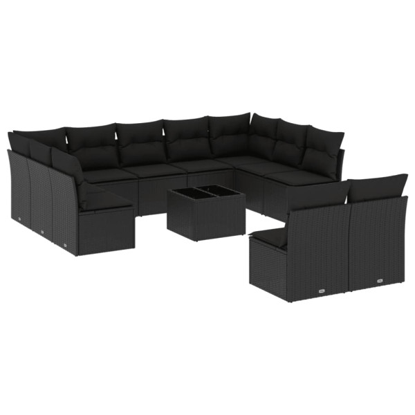 12 pcs conjunto de sofás de jardim c/ almofadões vime PE preto M 2
