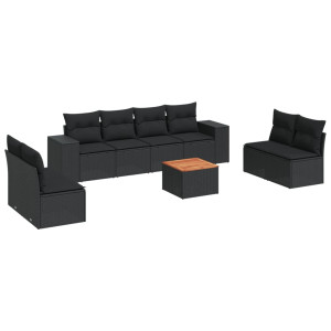 9 pcs conjunto de sofás p/ jardim c/ almofadões vime PE preto H