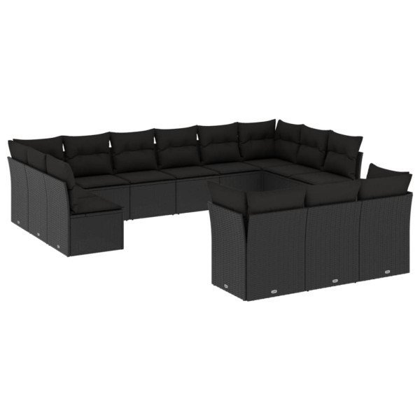 13 pcs conjunto de sofás de jardim com almofadões vime PE preto M 2
