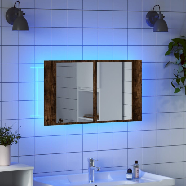 Armario espejo de baño LED acrílico roble ahumado 80x12x45 cm M 4