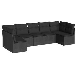 7 pcs conjunto de sofás p/ jardim c/ almofadões vime PE preto H