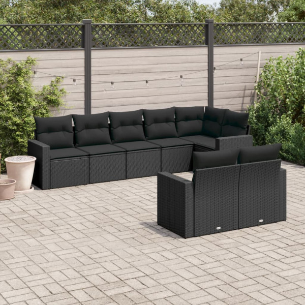 8 pcs conjunto sofás de jardim com almofadões vime PE preto D