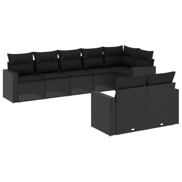 8 pcs conjunto sofás de jardim com almofadões vime PE preto M 2