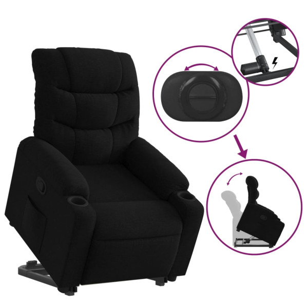 Sillón reclinable elevable tela negro M 5
