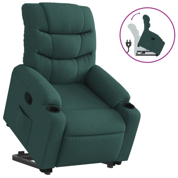 Sillón reclinable elevable tela verde oscuro M 2