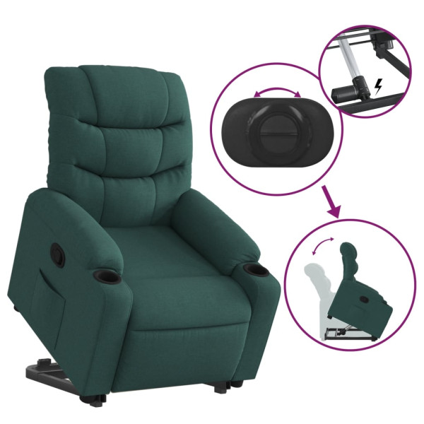Sillón reclinable elevable tela verde oscuro M 5
