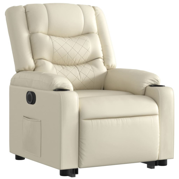Sillón reclinable elevable eléctrico de cuero sintético crema M 3