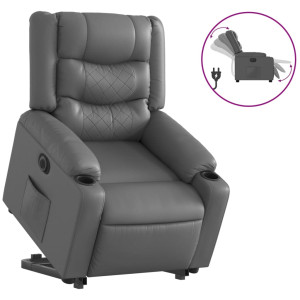 Sillón reclinable elevable eléctrico de cuero sintético gris H