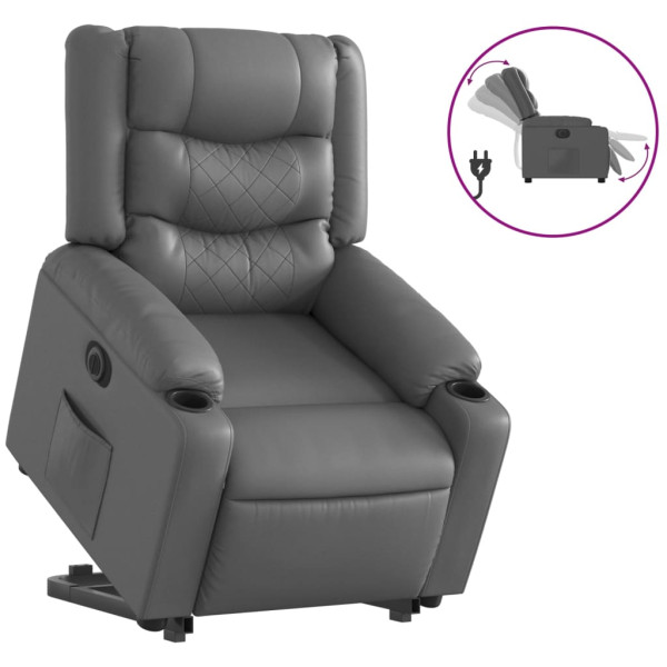 Sillón reclinable elevable eléctrico de cuero sintético gris M 2