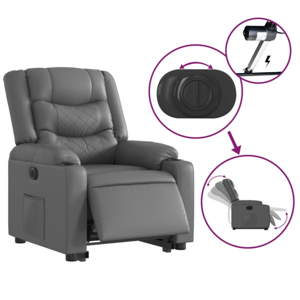 Sillón reclinable elevable eléctrico de cuero sintético gris M 5