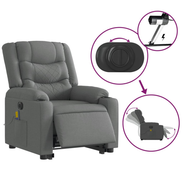 Sillón de masaje eléctrico reclinable elevable tela gris oscuro M 5