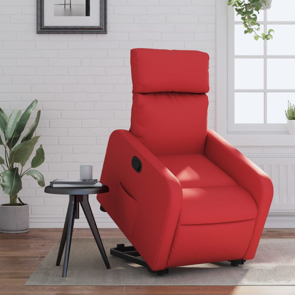 Sillón reclinable elevable cuero artificial rojo D