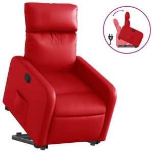 Sillón reclinable elevable cuero artificial rojo H