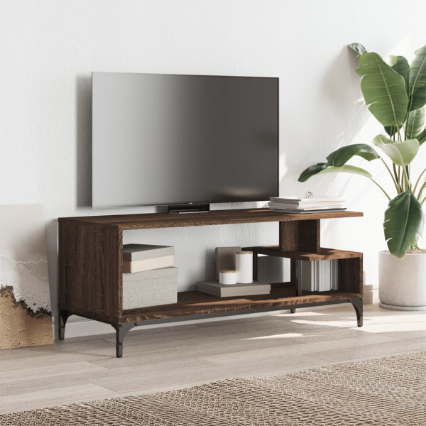 Mueble de TV madera de ingeniería y acero marrón 102x40x41 cm M 3