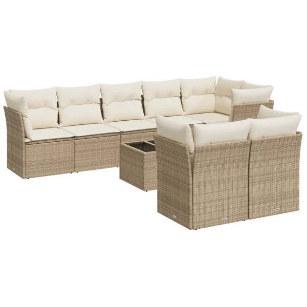 Set de sofás de jardín 9 pzas con cojines ratán sintético beige M 2