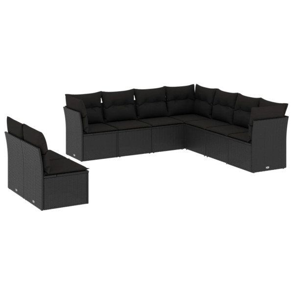Set de sofás de jardín 8 piezas y cojines ratán sintético negro M 2
