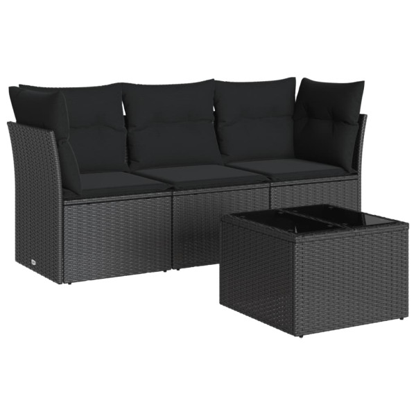 4 pcs conjunto de sofás para jardim c/ almofadões vime PE preto M 2