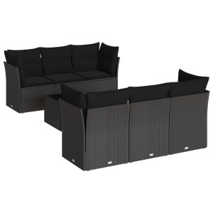 7 pcs conjunto de sofás p/ jardim c/ almofadões vime PE preto H