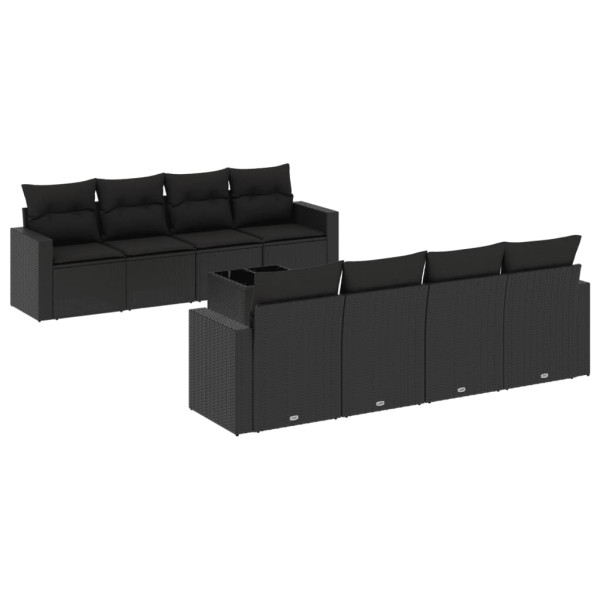 9 pcs conjunto de sofás p/ jardim c/ almofadões vime PE preto M 2
