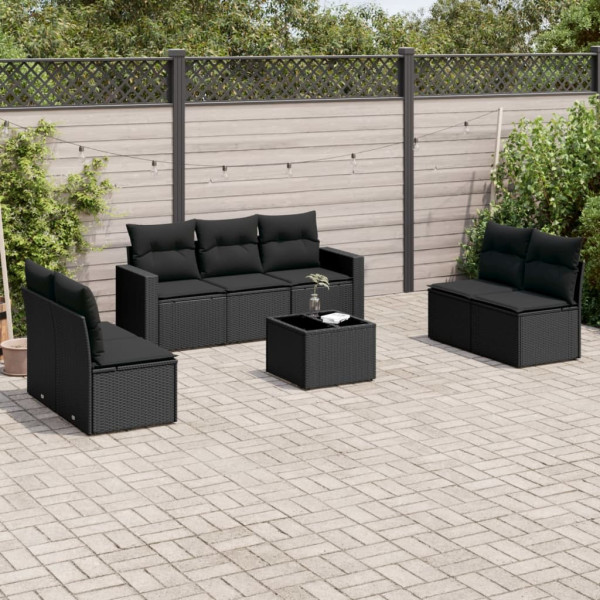 8 pcs conjunto sofás de jardim com almofadões vime PE preto D