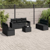 8 pcs conjunto sofás de jardim com almofadões vime PE preto 1