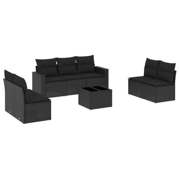 8 pcs conjunto sofás de jardim com almofadões vime PE preto M 2