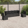 Set muebles de jardín 6 piezas y cojines ratán sintético negro 1