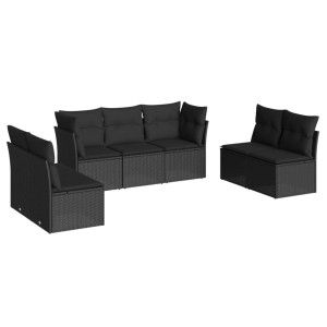 7 pcs conjunto de sofás p/ jardim c/ almofadões vime PE preto H