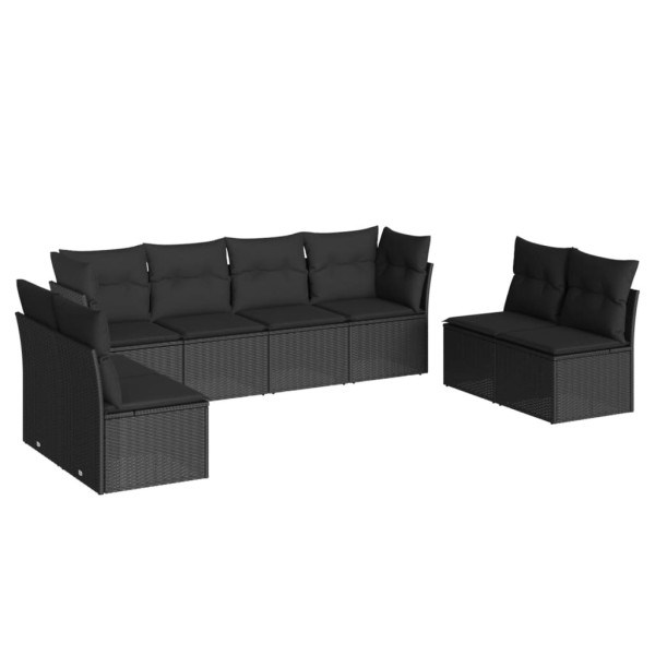 8 pcs conjunto sofás de jardim com almofadões vime PE preto M 2