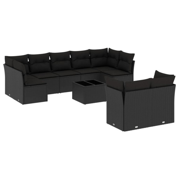 Set de sofás de jardín 10 pzas cojines ratán sintético negro M 2