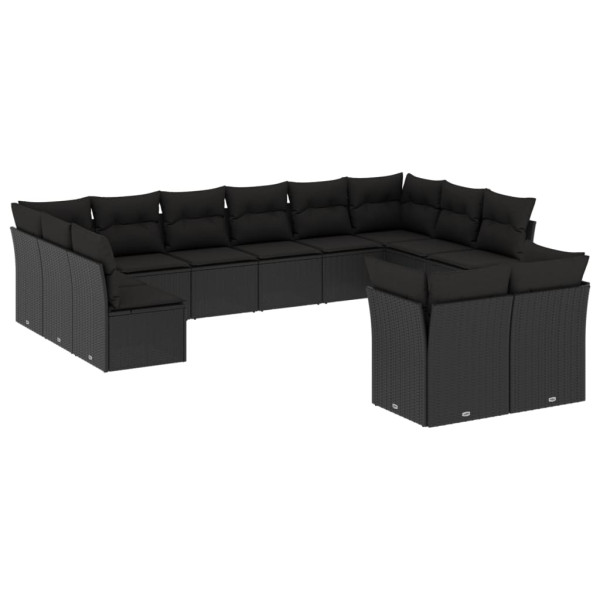 12 pcs conjunto de sofás de jardim c/ almofadões vime PE preto M 2
