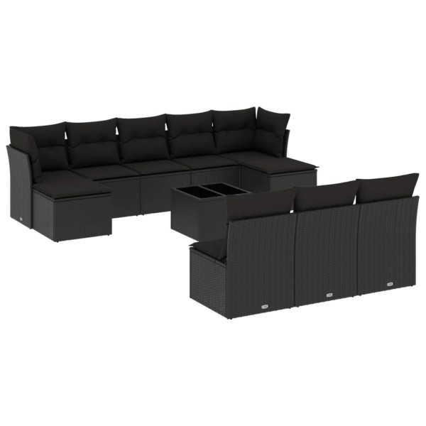 11 pcs conjunto sofás de jardim c/ almofadões vime PE preto M 2