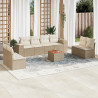 Set de sofás de jardín 9 pzas con cojines ratán sintético beige 1