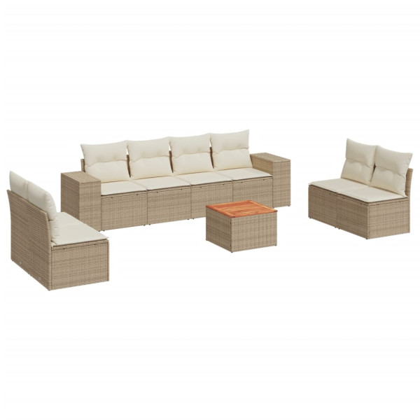 Set de sofás de jardín 9 pzas con cojines ratán sintético beige M 2