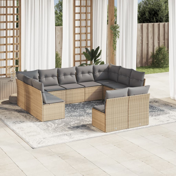 Set de sofás de jardín 11pzas con cojines ratán sintético beige D