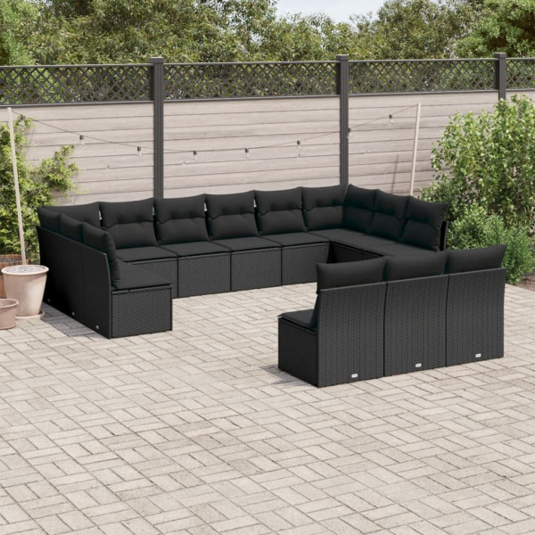 13 pcs conjunto de sofás de jardim com almofadões vime PE preto D