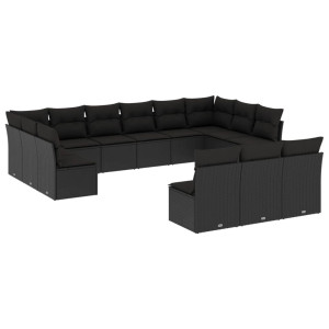 13 pcs conjunto de sofás de jardim com almofadões vime PE preto H