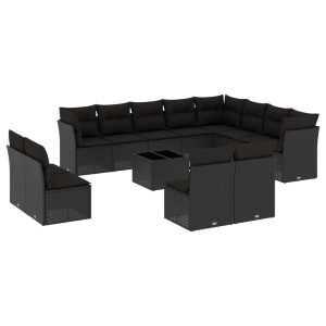 13 pcs conjunto de sofás de jardim com almofadões vime PE preto H