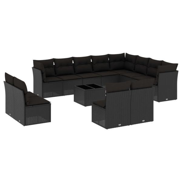 13 pcs conjunto de sofás de jardim com almofadões vime PE preto M 2