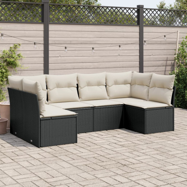 6 pcs conjunto sofás de jardim c/ almofadões vime PE preto D
