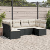 6 pcs conjunto sofás de jardim c/ almofadões vime PE preto 1