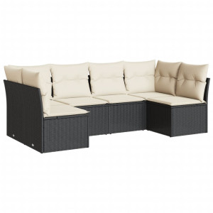 6 pcs conjunto sofás de jardim c/ almofadões vime PE preto H