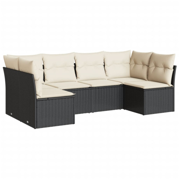 6 pcs conjunto sofás de jardim c/ almofadões vime PE preto M 2