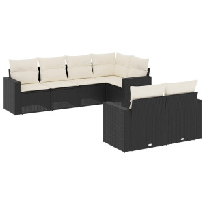 7 pcs conjunto de sofás p/ jardim c/ almofadões vime PE preto H